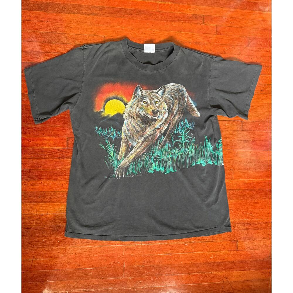 Vintage 90s Hazelwoods single stitch wolf double side graphic tee T shirt Large